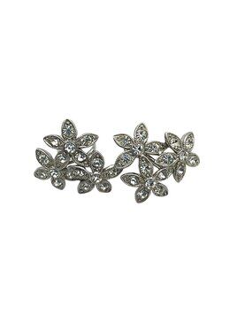 ORA Silvertone Floral Cluster Glass Rhinestone VTG 40's/50's Screw Back Earrings